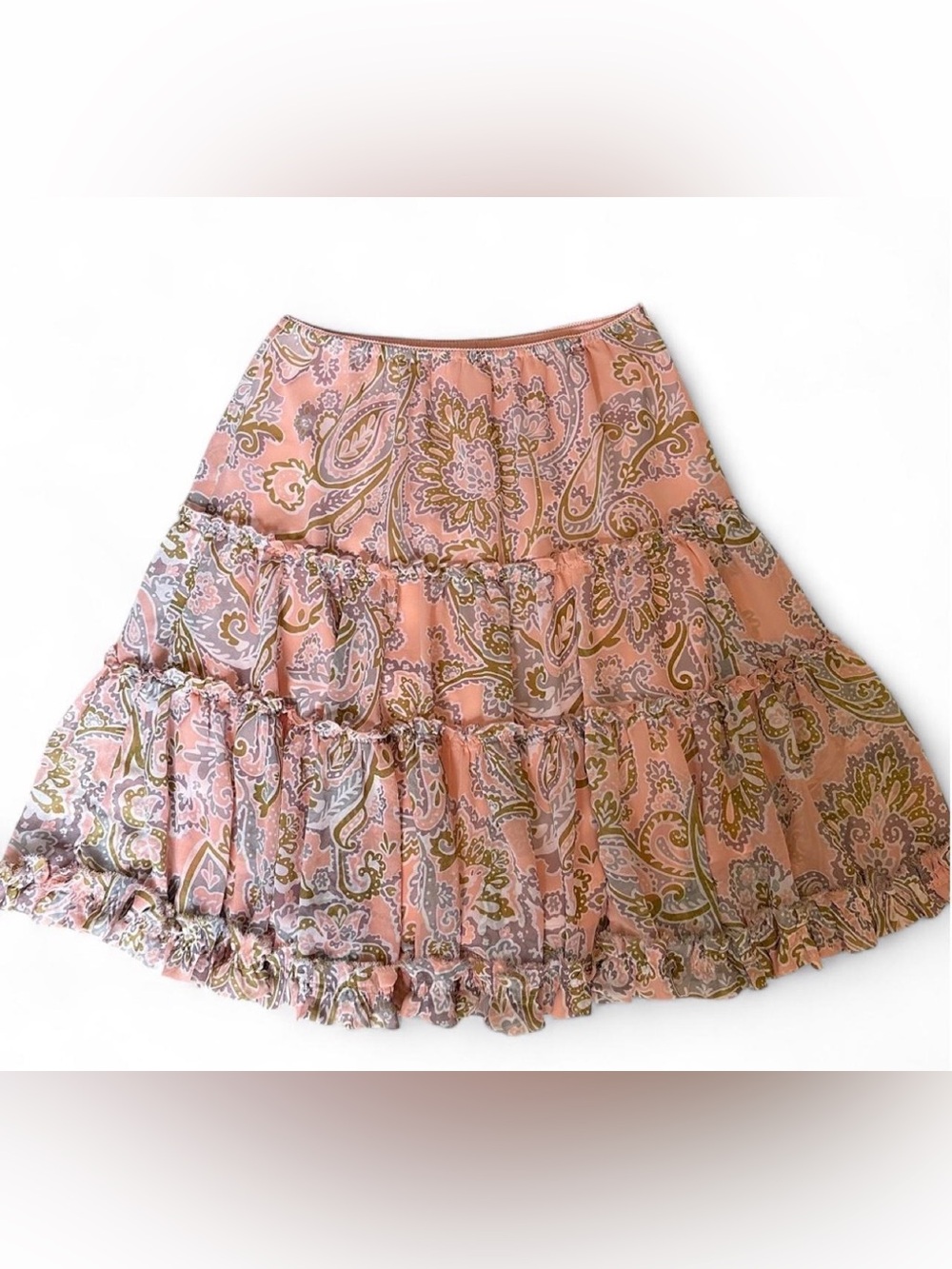 Y2K Boho Cottage-Core Pink Paisley Ruffled Skirt💕